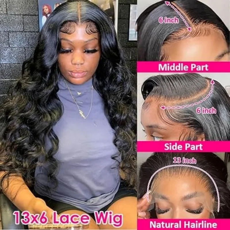 Body Wave Human Hair Wigs 13X6 Hd Lace Frontal Wig 250 Density 40 Inch 250 Density Pre Plucked Brazilian Hair 100% Natural Black