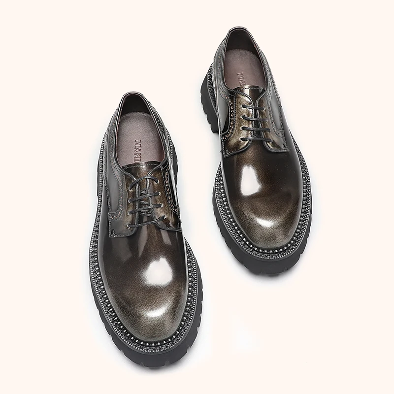 

Новинка 2023, туфли с круглым вырезом, Весенняя Высококачественная Глянцевая Мужская обувь корейской версии, деловые повседневные Удлиненные мужские туфли