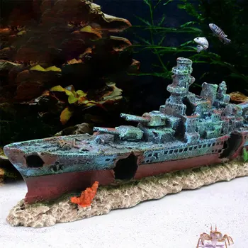 Aquarium Resin Sunken Pirate Ship Reusable Creative Warship Wreckage Warship Ornament for Fish Tank Cave Decor Accessories 1