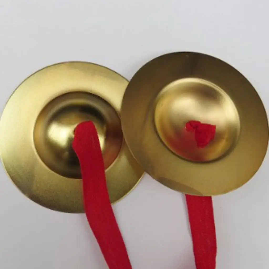MagiDeal Kids Children Copper Hand Finger Cymbals Gong with Red Band Rhythm Percussion Musical Instrument Toys