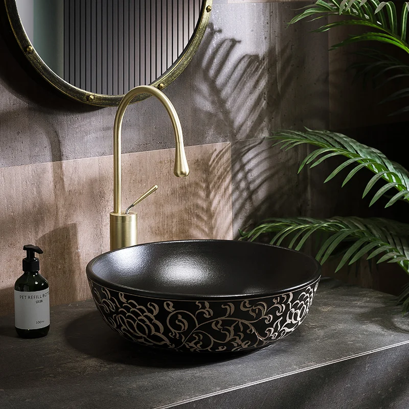 

Oval Jingdezhen Bathroom ceramic sink wash basin Counter Top Wash Basin Bathroom Sinks hand painted ceramics bowls