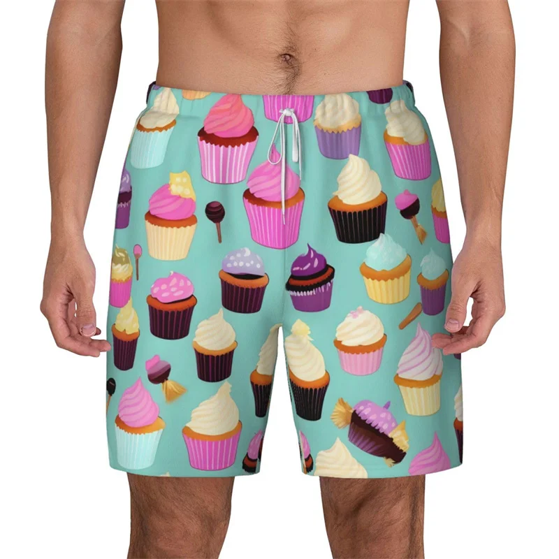 Cartoon Donut Pattern Beach Shorts For Men 3d Printed Cupcake Running Shorts Quick Dry Surfing Board Sports Swimming Shorts 5