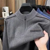 Original Brand Men's Half Zipper Stand up Collar Sweater Winter New Jacquard Warm Thicken Knitwear Fashion Commute Menswear Top