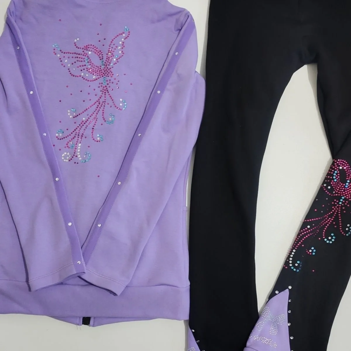 Figure skating training suit set with plush and thickened children's suit top, ice skating pants, high elasticity
