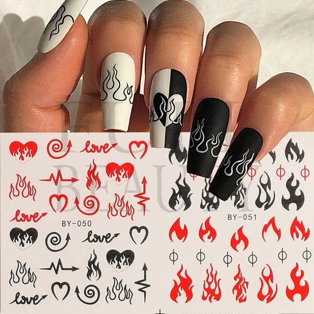 24pcs Rainbow French Tips Nail Water Sticker Colorful Feeling Fire Love  Heart Fashion Design Y2K Charm Decor Manicure Decal LYMJ - AliExpress