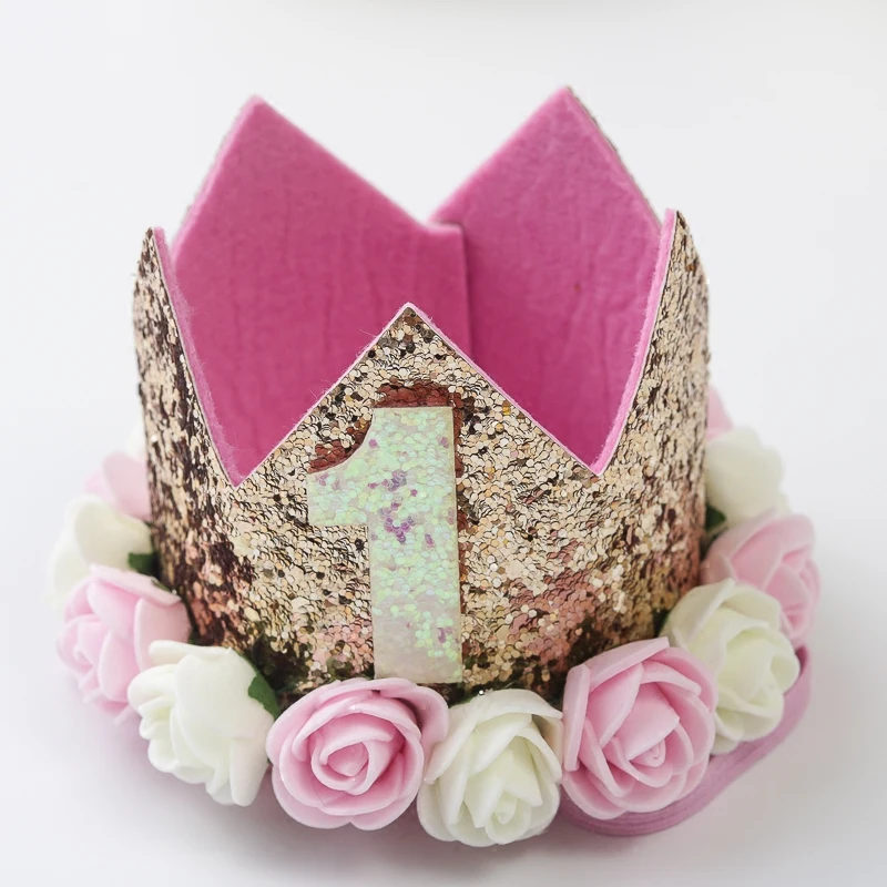 JEKUGOT Corona Cappello Per Primo Compleanno Bambina – Rosa Con Pompon, Morbido Feltro, Elastico Sottogola