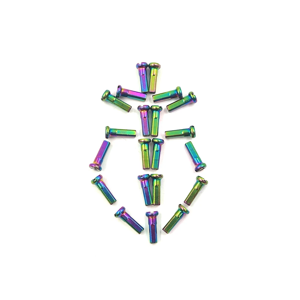 Rainbow Color Nipple Bicycle Round Head Brass 14G 2.0 14mm MTB or Road Bike Spoke Nipples Weight 0.9g/pcs Wheel Cycling Parts