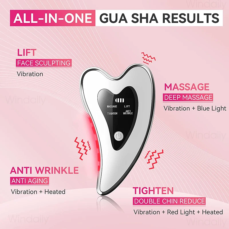 4 in 1 Electric Gua Sha Face Massager Heated Vibration Facial Scraping Tools Anti Wrinkles Double Chin Skin Face Lifting Device