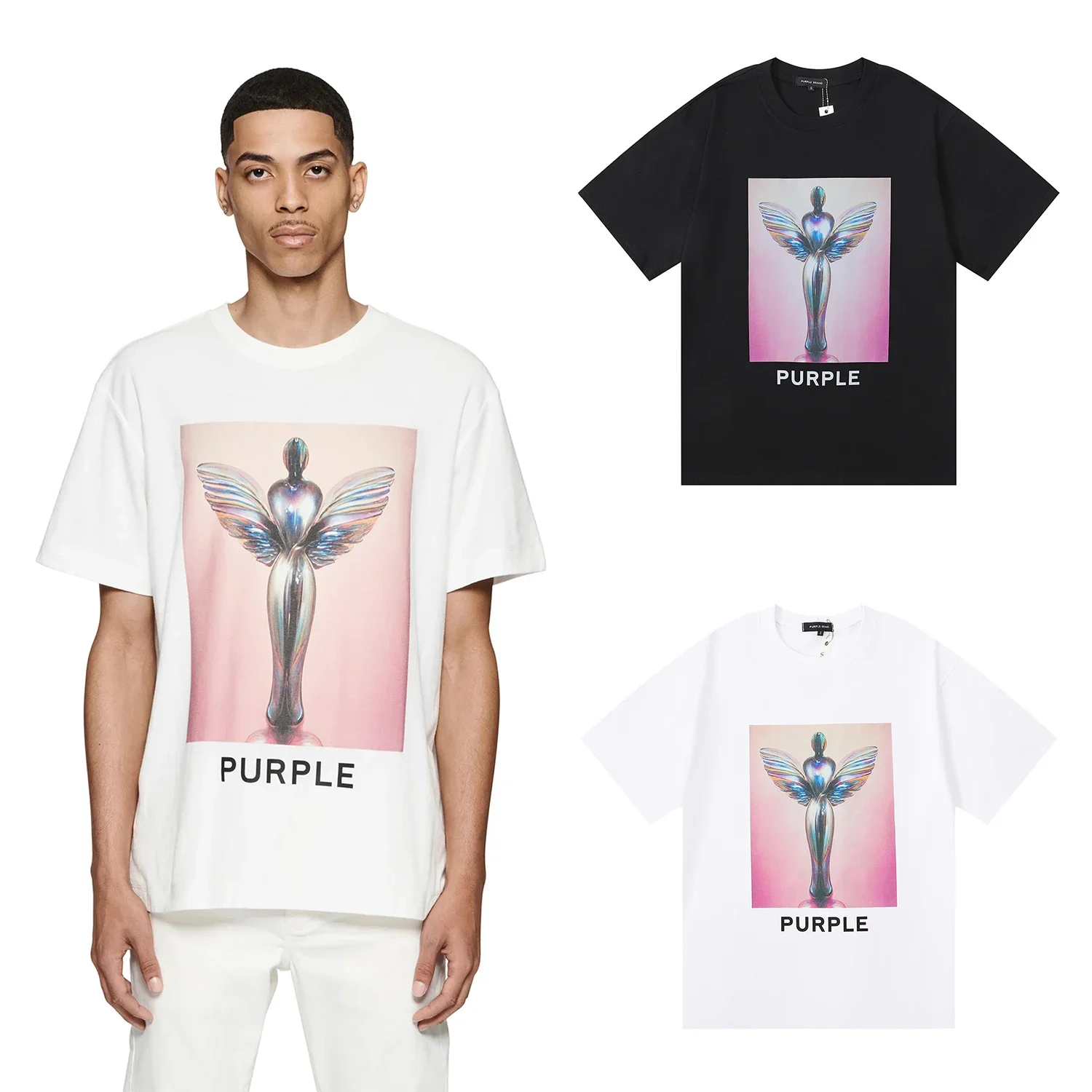 

PURPLE Printing T Shirt For Men Women High Street T-shirt Sculpture Pattern Top Tee