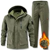Winter Autumn Tactical Jacket Suit Men Soft Tactical Jackets Waterproof Pants Men Hiking Camping Hood Windbreaker Fleece Jacket 1