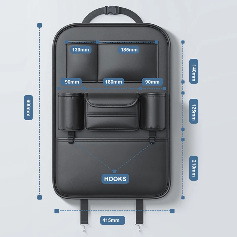 PU Leather Car Seat Back Storage Bag Organizer with Hook