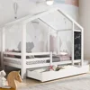 Full Size with Storage Drawers for Kid Bedroom,Solid Wood w/Blackboard Design,Super Save Space & No Box Spring Needed, White 3