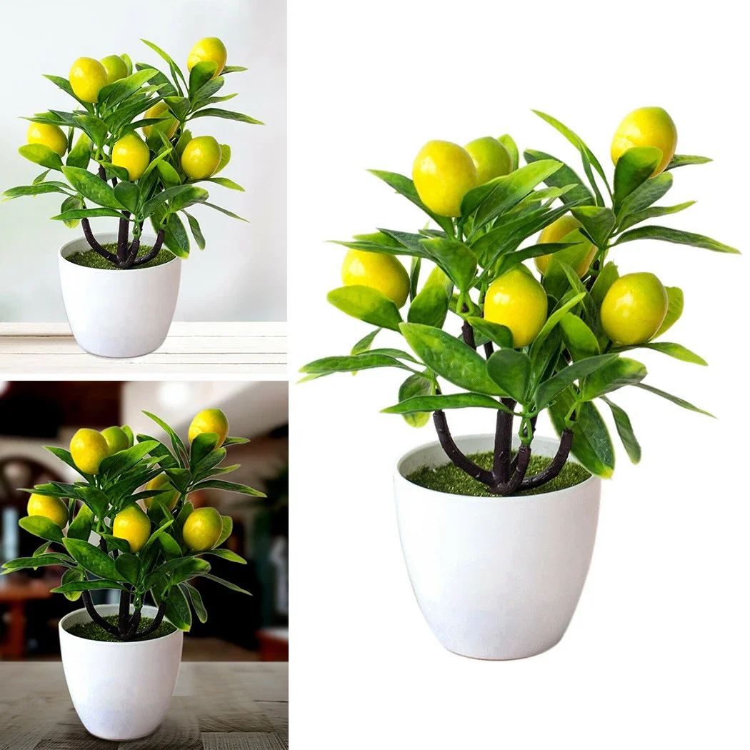 

Artificial Lemon Tree 18cm*24cm Artificial Potted Flowers Fake False Plant Outdoor Yard Garden Home In Pot Decor Kumquat Tree