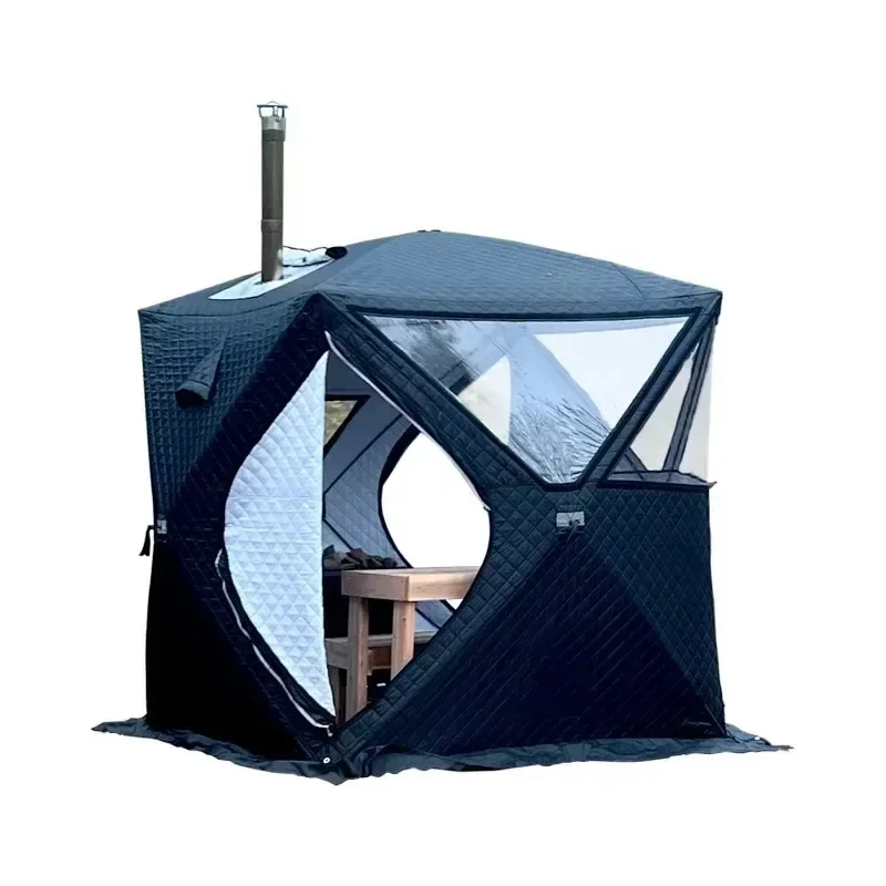 Outdoor 3-4 Person 4 Season Camping Sauna Tent Thickened Automatic Winter Ice Fishing Tent with Window/Chimney Hole