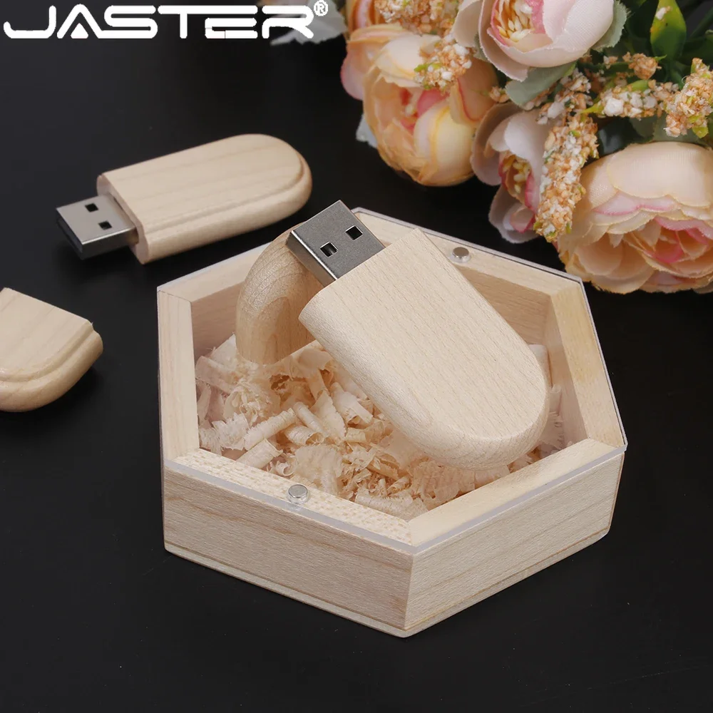 

Флэш-накопитель USB JASTER с бесплатным логотипом на заказ, 128 ГБ, свадебный подарок, флэш-накопитель 64 ГБ для фотостудии, 32 ГБ, деревянная коробка, 16 ГБ