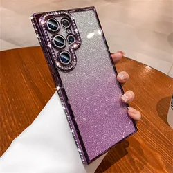 Luxury Glitter Rhinestone Shockproof Phone Case with Bling Crystal Clear Plating - Galaxy S23 Ultra (Purple)