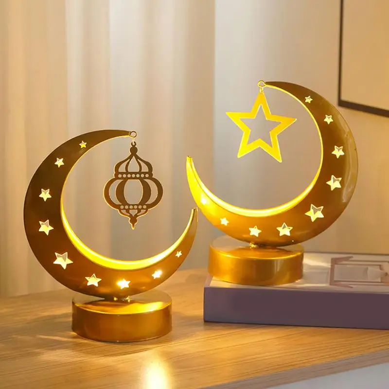 

Eid Moon настольная лампа, металлическая настольная лампа в форме Луны для Eid, декоративные настольные украшения, праздничное украшение, интерьерные поделки