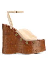 Sandales à talons hauts de 14 cm d'épaisseur pour femmes, sandales de Table imperméables à semelles épaisses en Grain de bois, chaussures à boucle à ongles en métal 5