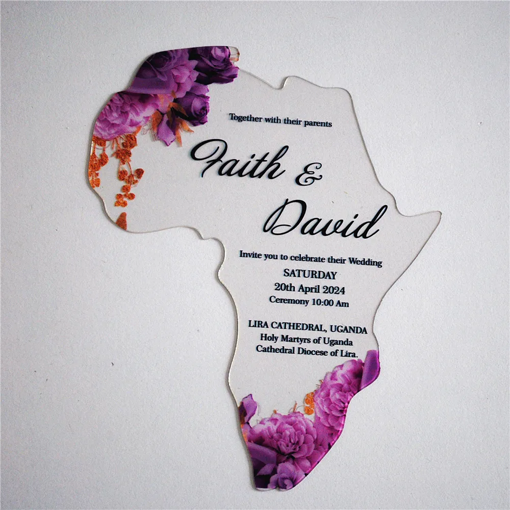 Transparent PVC Wedding Invitation Card, Personalized Printed, Africa Shape, Custom, 10Pcs