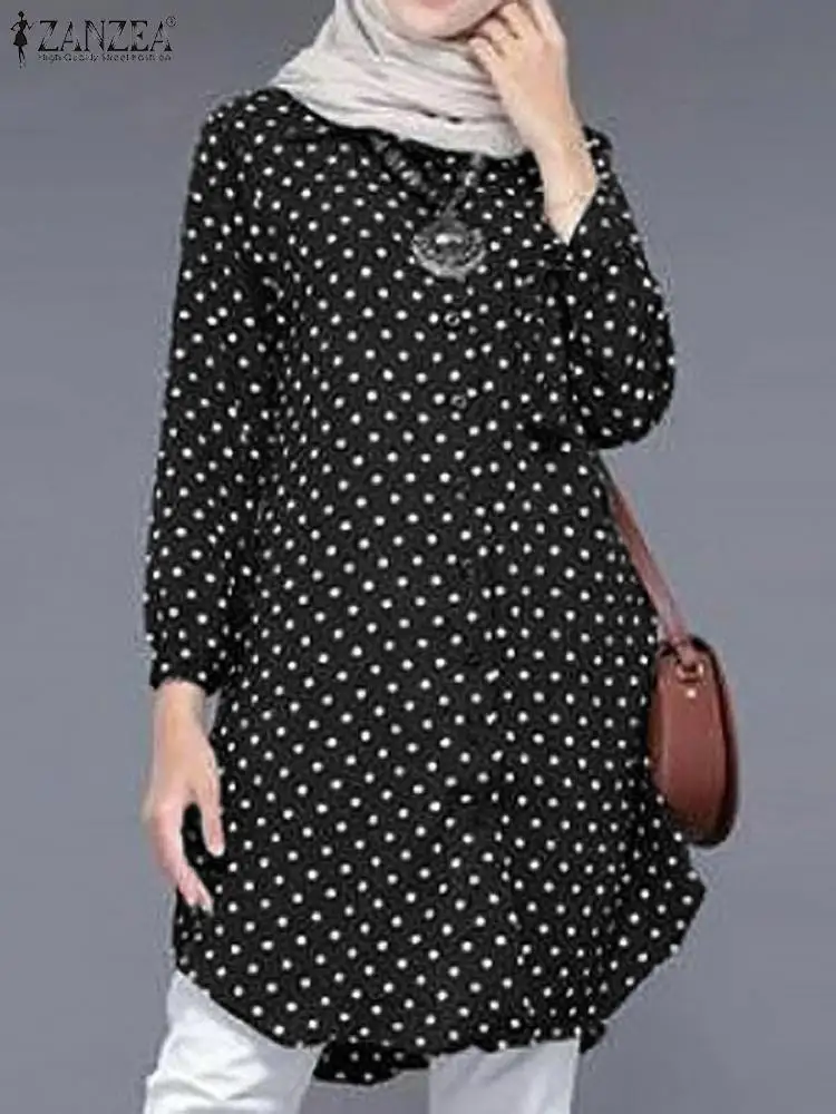 

ZANZEA Casual Polka Dots Printed Muslim Blouse Bohemian Holiday Shirt Fashion OL Work Blusas Woman Long Sleeve O-Neck Tops 2024