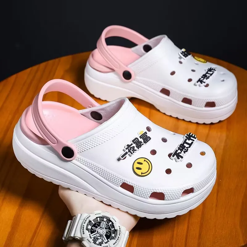 2023 New Summer Women's Clogs Slippers Fashionable Thick-Soled Round Toe Outdoor Non-Slip Couples Beach Sandals 6