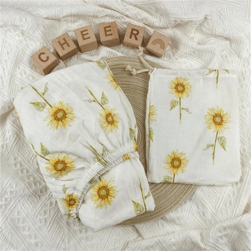 J15U Stretchy Baby Fitted Bassinet Sheet Crib Bed Soft Cotton Printed Sheet Protector