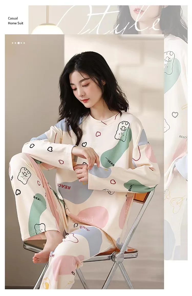 New Pamas Donna Primavera e Autunno Manica lunga Sezione sottile Donna Autunno e Inverno Large Size Casual Autunno Homewear_voghion.com