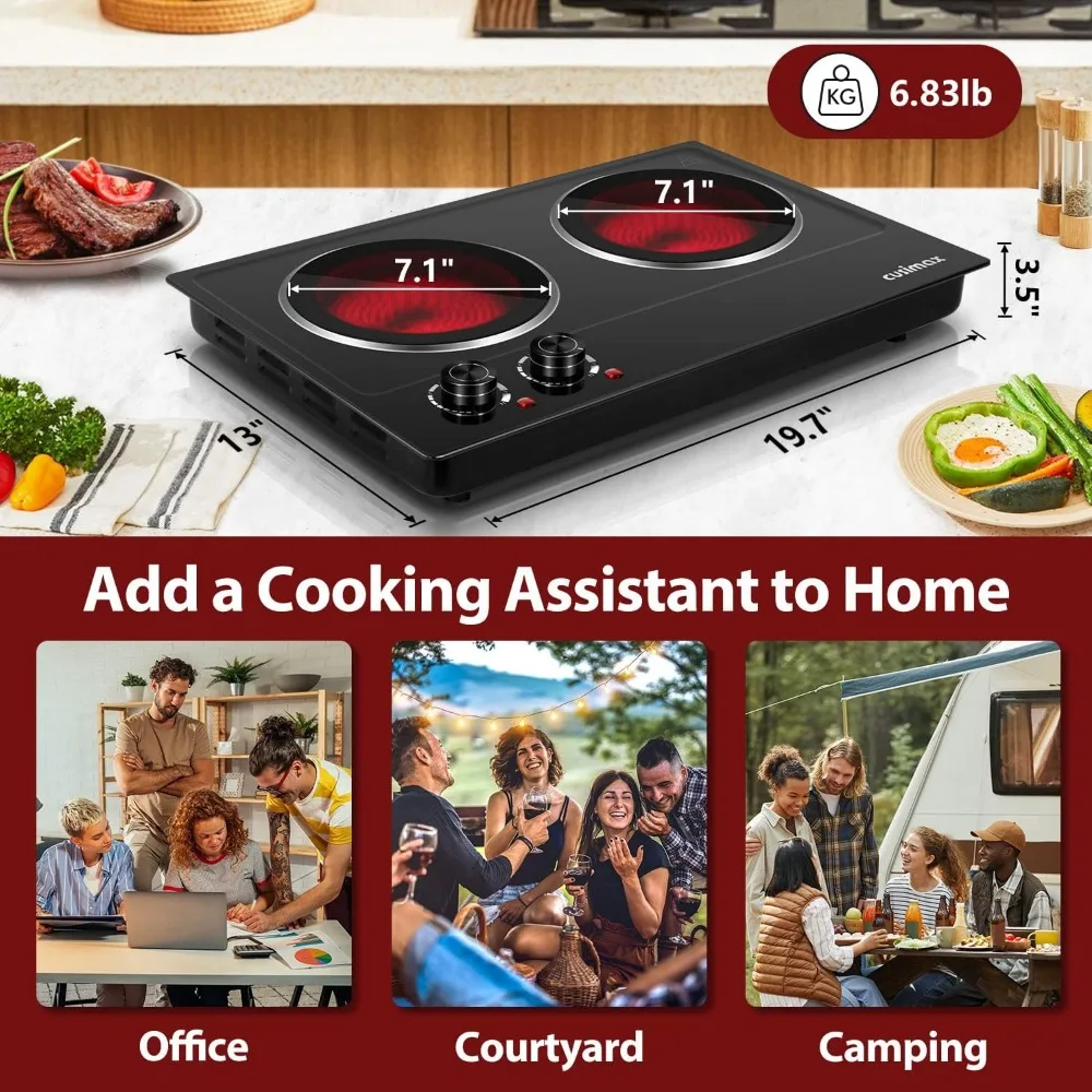 Burner, 1800W Ceramic Electric Hot Plate for Cooking, Dual Control Infrared Cooktop, Portable Countertop Burner, Glass P 5