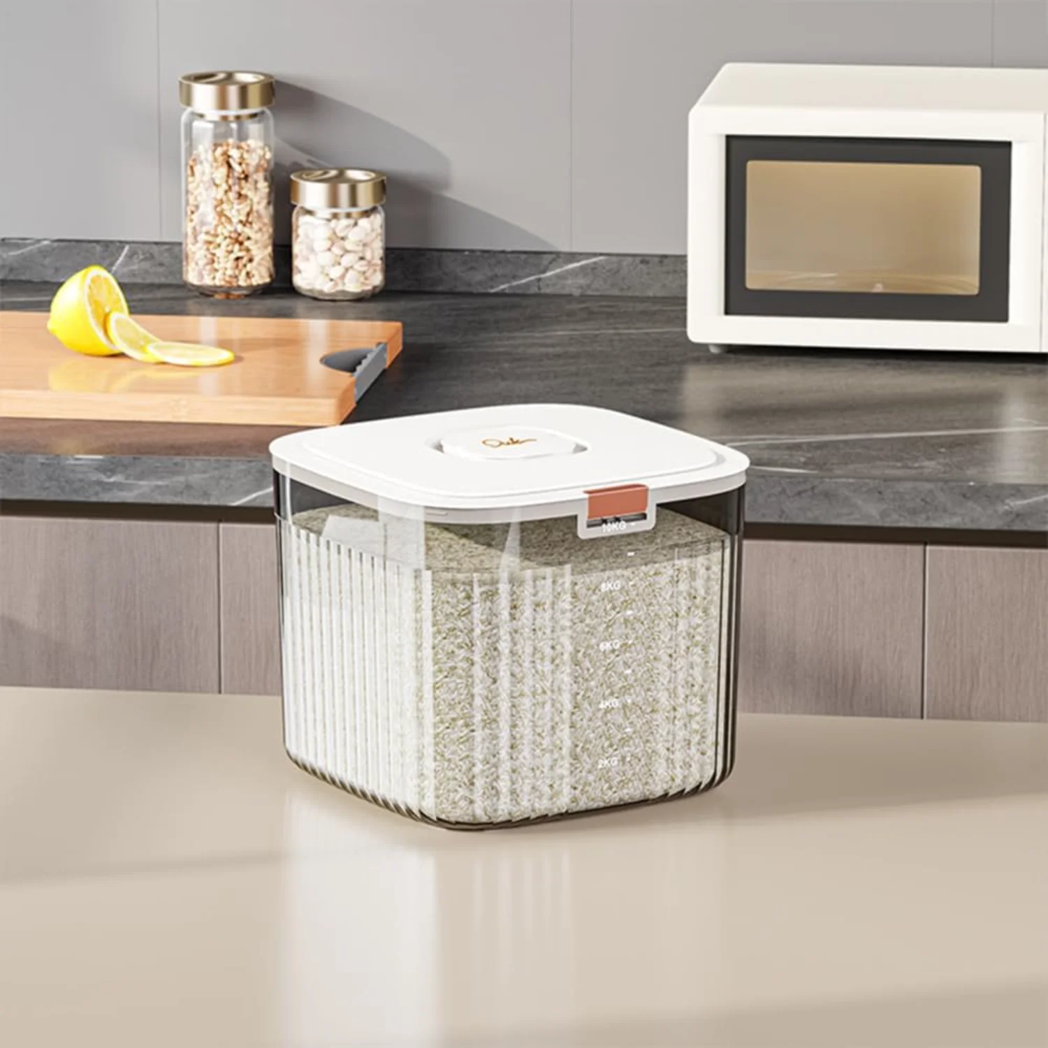 Transparent Grain Food Bucket Household Large Capacity Cube Shape Rice Bucket Double Silicone Sealing Leakproof Rice Organizer