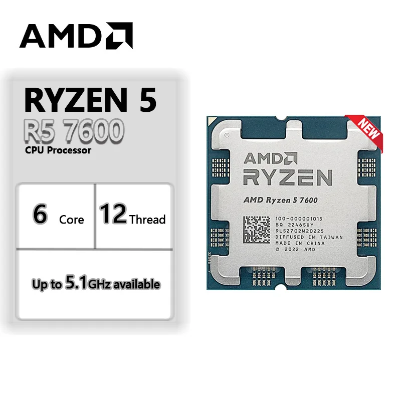 AMD Ryzen 5 7600 R5 7600 3.8 GHz 6Core 12Thread CPU Processor 5NM L3