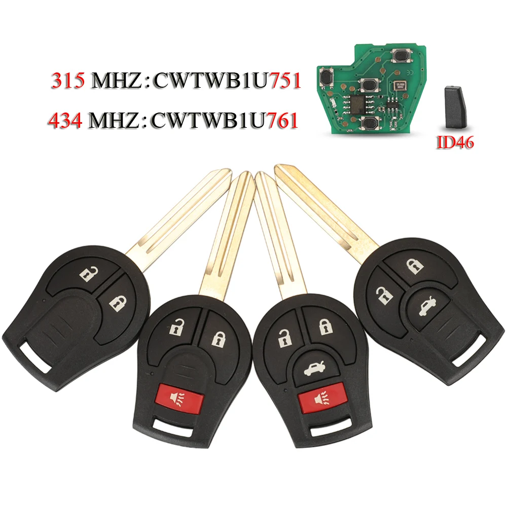 

jingyuqin 10PCS/Lot CWTWB1U751/761 Remote Smart Car Key For For Nissan Rouge Armada Maxima Sentra 315/433MHZ ID46 Chip