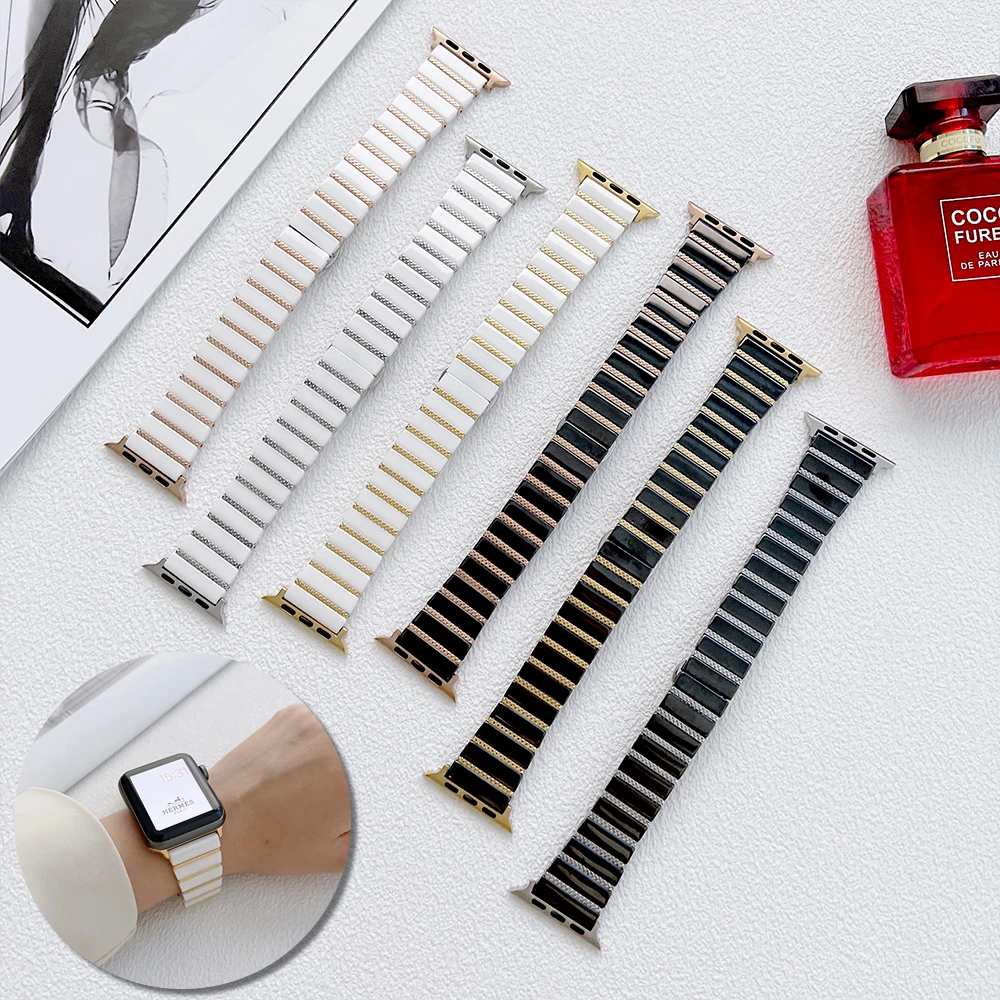 Metal Band for Apple Watch Ceramic Strap 45mm 41mm 49mm 44 40mm 42 38mm Belt Bracelet Wristband for iWatch Series Ultra 876543SE