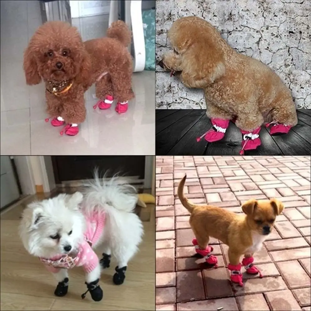 4 stücke Wasserdichte Winter Hund Schuhe Mit Samt Anti-slip Regen Schnee Stiefel Schuhe Dicke Warme Haustier Schuhe Kleine katzen Welpen Socken – Detail 13