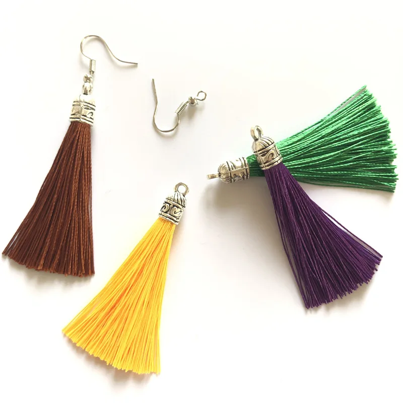 6cm Small Silk Tassel Earrings Pendant Charms Crafts Silver End Caps Tassels Brush For DIY Jewelry Making Accessories 10/20 pcs