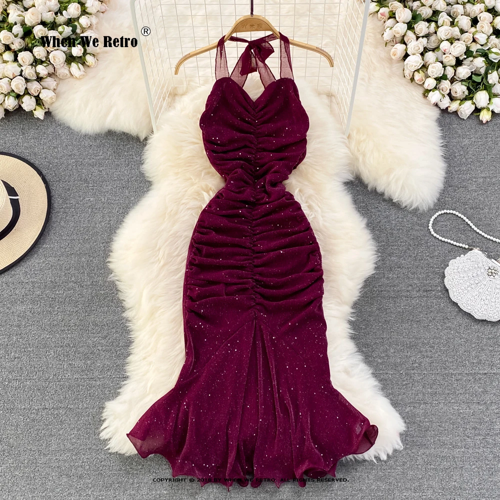 

Halter Glitter Bodycon Dress Sexy Ruched Off Shoulder Mermaid Dresses Elegant Evening Party Gown Women Fashion Vestidos VP0160
