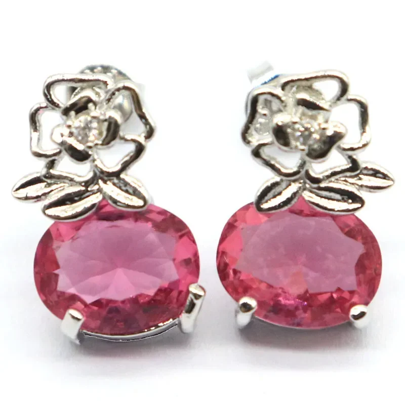 Customized 925 SOLID STERLING SILVER Earrings 3.3g Emerald Purple Spinel Tourmaline Garnet Blue Sapphire Women Gift Eye Catching