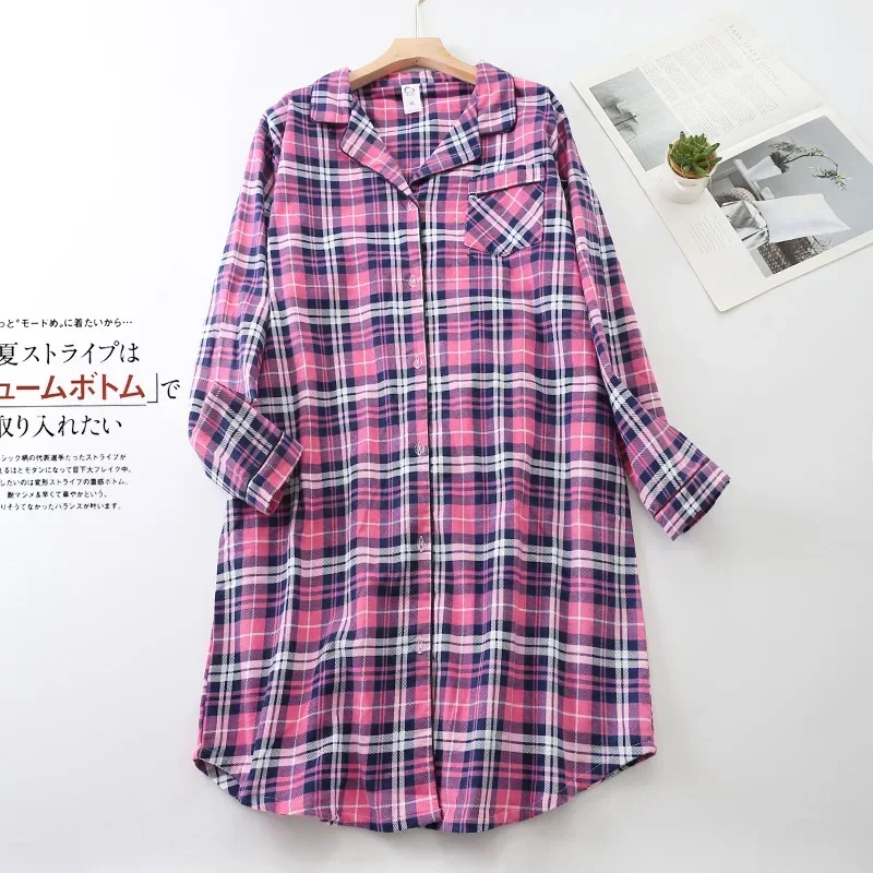 Chemise De Nuit Femme En Flanelle Coton Brossé - Manches Longues, Imprimé Floral, Boutonnage Devant - Taille 38-52, Longueur Sous Le Genou - 13