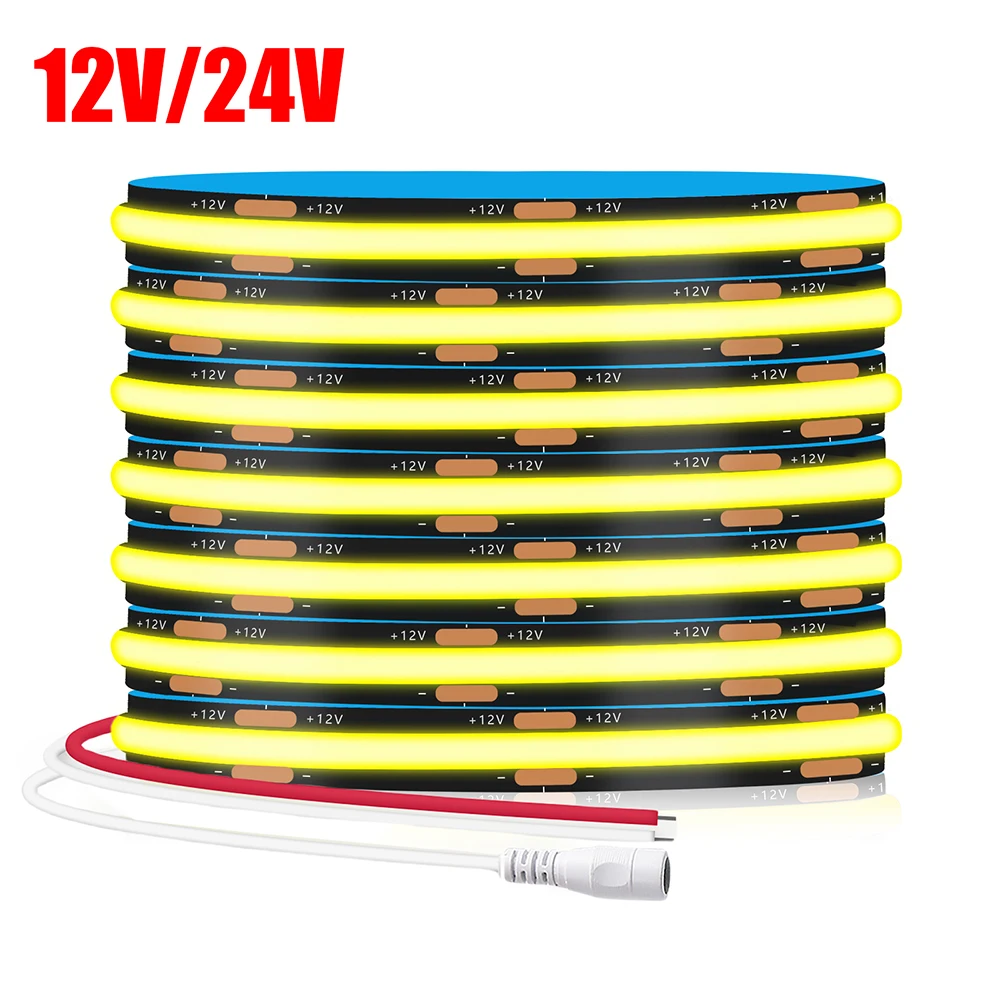 Black PCB COB LED Strip Light 3000K 4000K 6000K 12V 24V Tape Flex 320 LEDs High Density CRI90 IP30 Lighting for Kitchen Cabinets