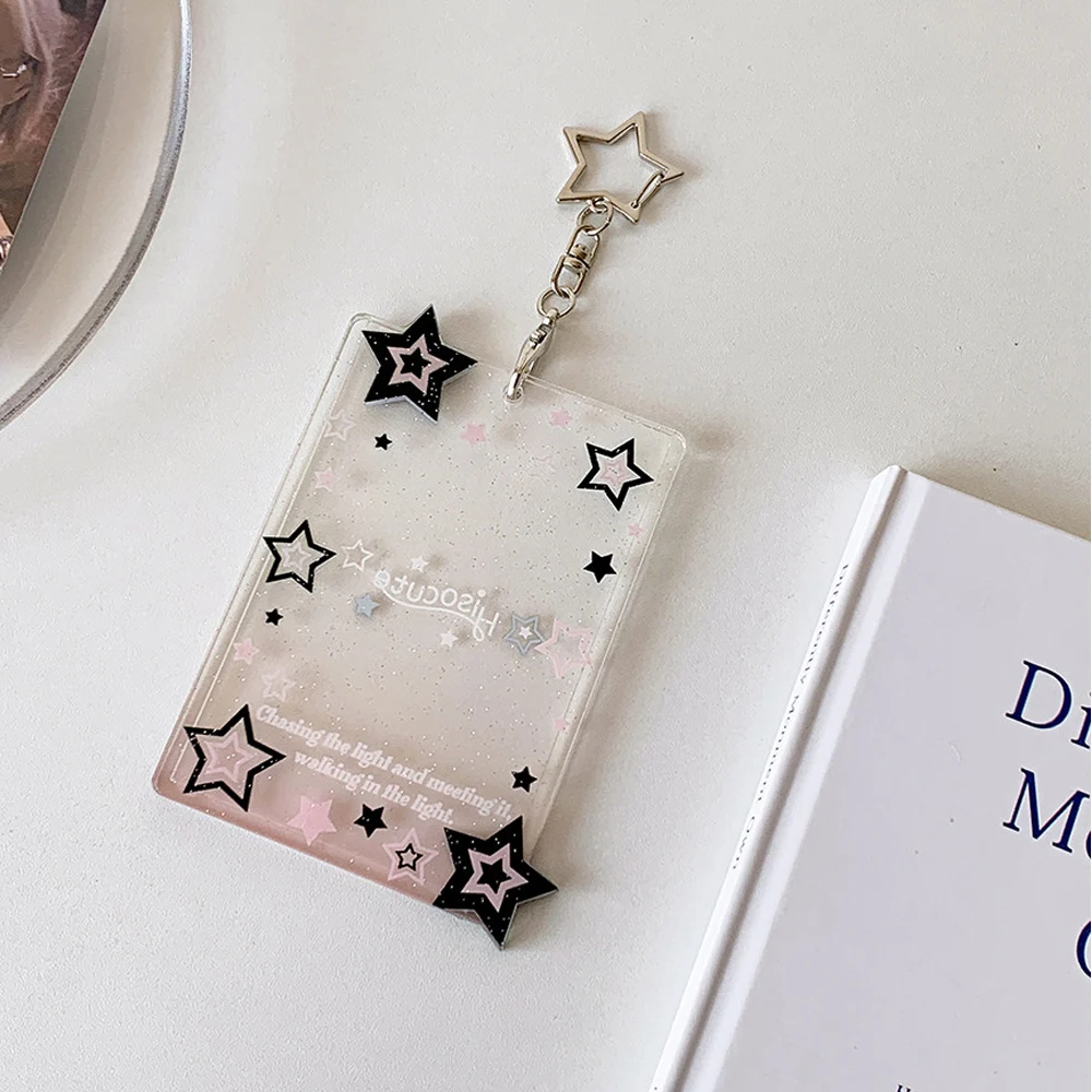 Cute Rib X-ray Photocard Holder with Keychain and Bowknot - 3-Inch Card Protect Sleeves