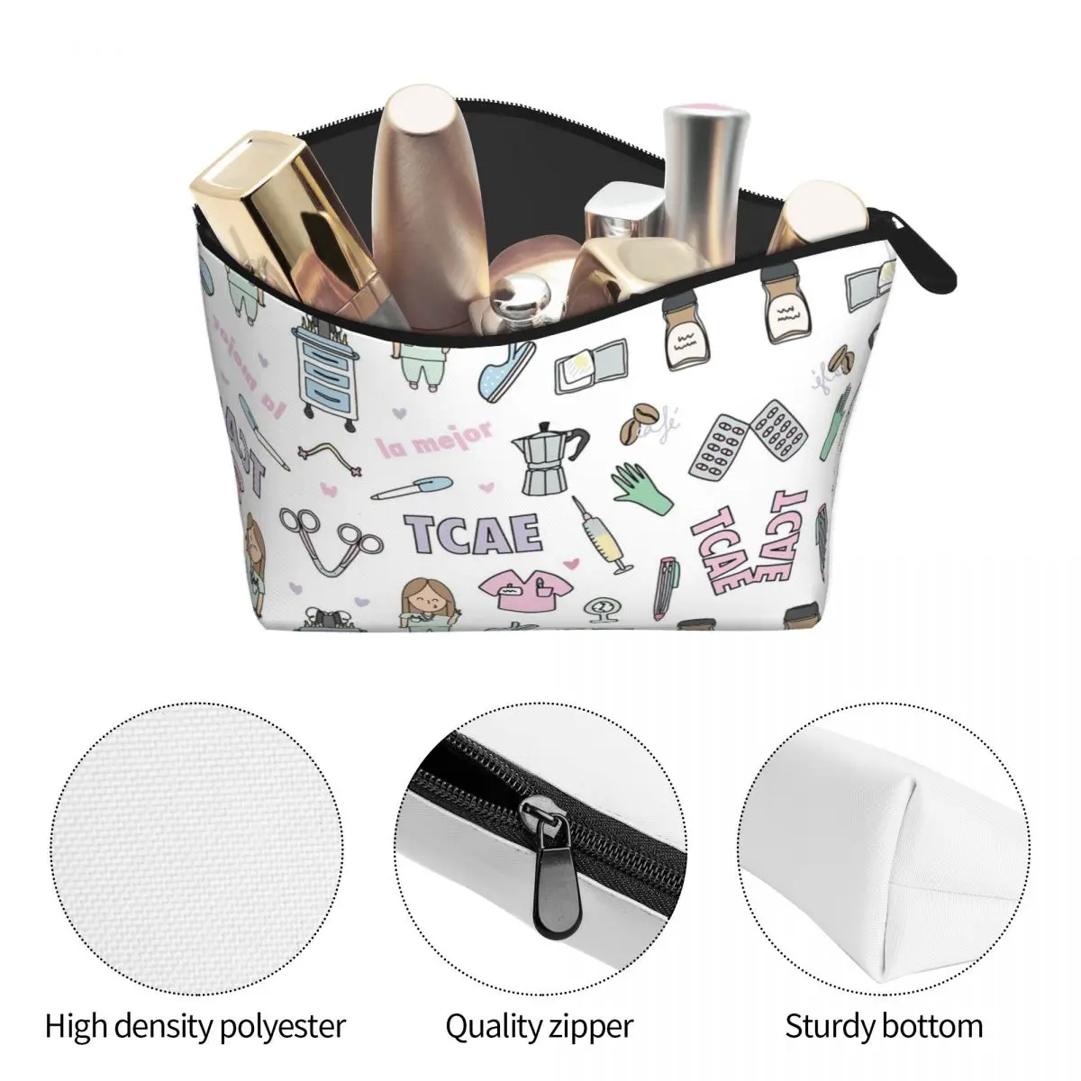 Custom Cartoon Doctor Nurse Enfermera En Apuros Toiletry Bag Women Makeup Cosmetic Organizer Lady Beauty Storage Dopp Kit Case 4