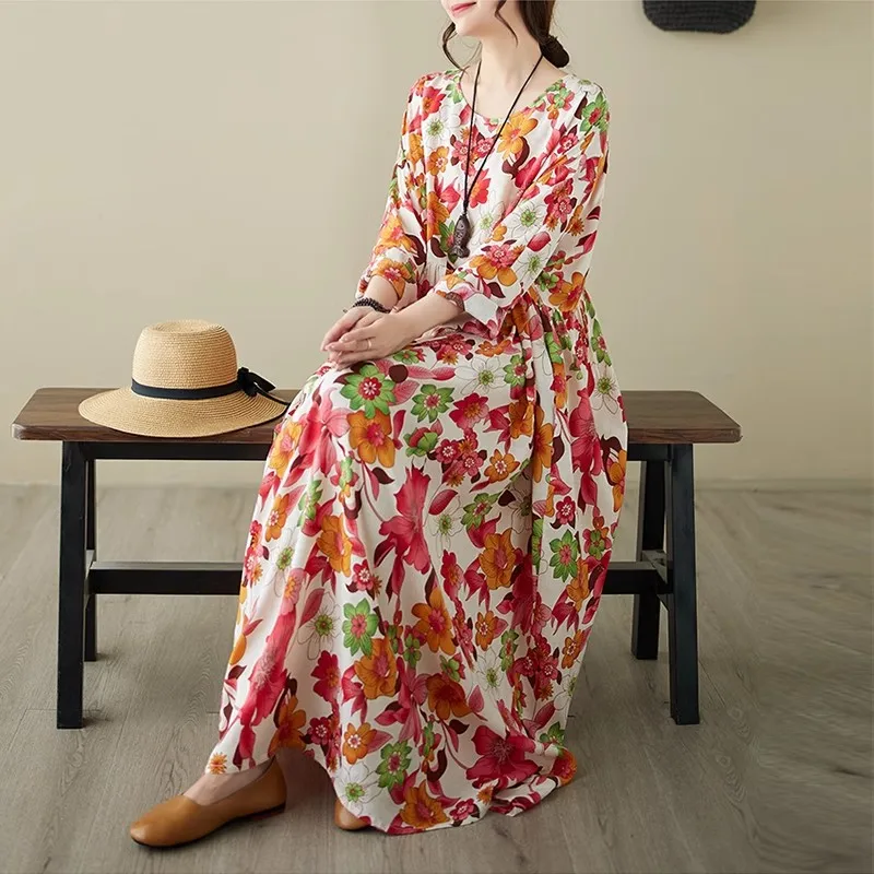 Spring Long Sleeve Nightdresses Women Sleepwear Cotton Linen Dress Nightgown Plus Size Nightwear loose Can Outside Wear