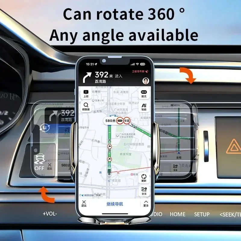Wireless Car Charger Mount with Automatic Clamps and Fast Charging