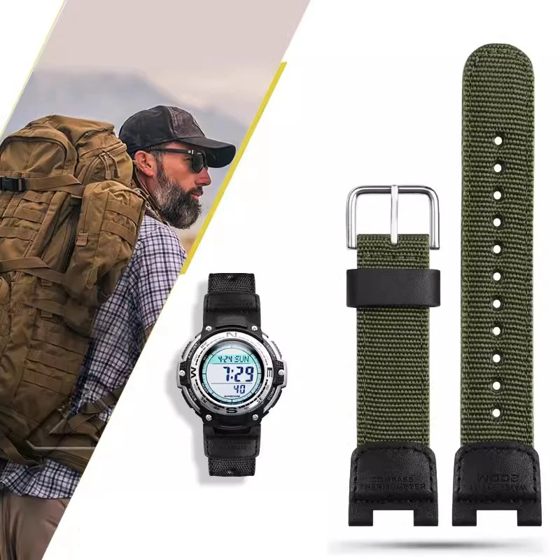 Cinturino Per Accessori Per Orologi Per Casio Sgw-100 Sgw 100 Gw-3500B Cinturino Per Orologio Sportivo Da Guida Di Ricambio Impermeabile In Nylon Nero