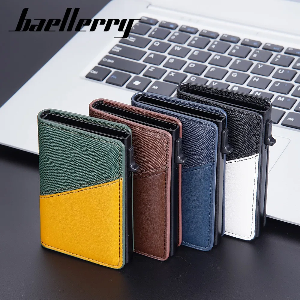 One-Touch Slide Out Card Wallet - RFId Blocking Leather Hybrid Auto Pop Tech for Men