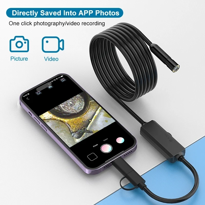 Endoscope Camera 2MP 1080P 8mm Dual Lens For iPhone ISO OTG USB CMOS Borescope Inspection Otoscope Digital Microscope