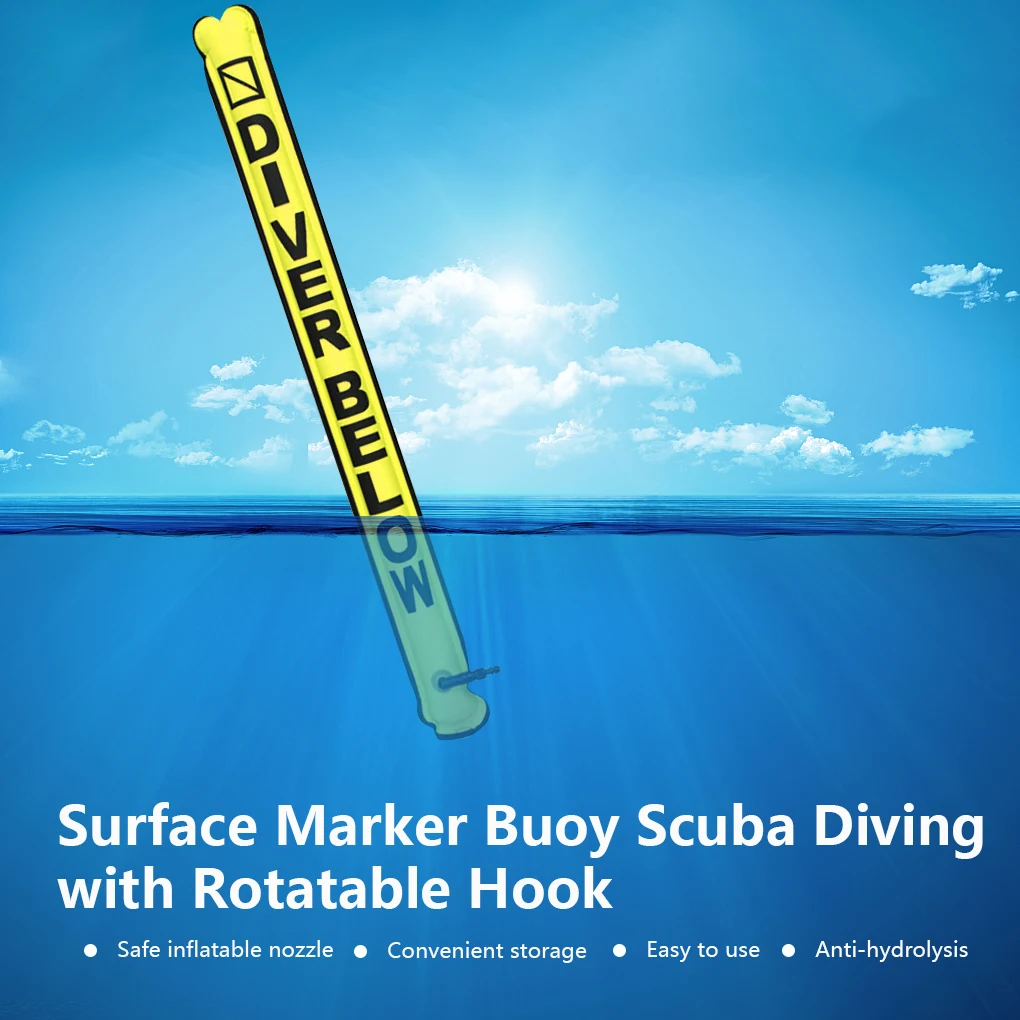 

Surface Marker Buoy Scuba Diving with Rotatable Hook SMB Visibility Safety Diver Below Float Accessory Fluorescent