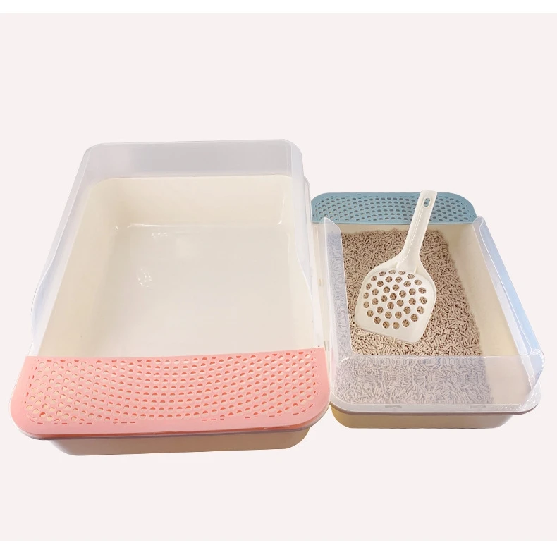 오픈 고양이 침대 팬 플라스틱 물튀김 방지 대용량 닫힘 쉬운 청소 설치, 고양이 변기 청소, 고양이 쓰레기