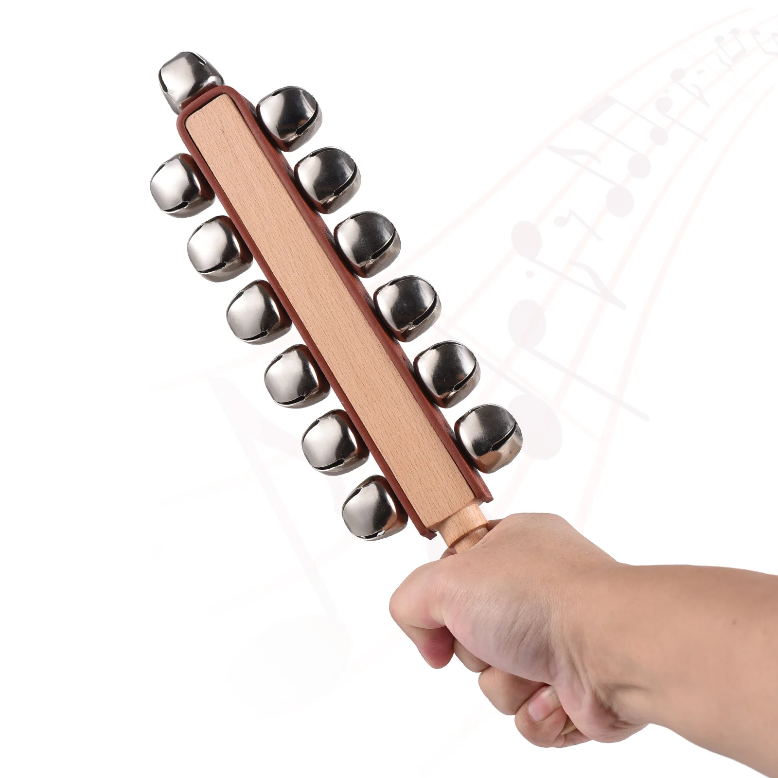 Hand Jingle Bells Hand Sleigh Bells Wooden Shaker Jingle Stick Musical Percussion Instrument for Xmas Holiday