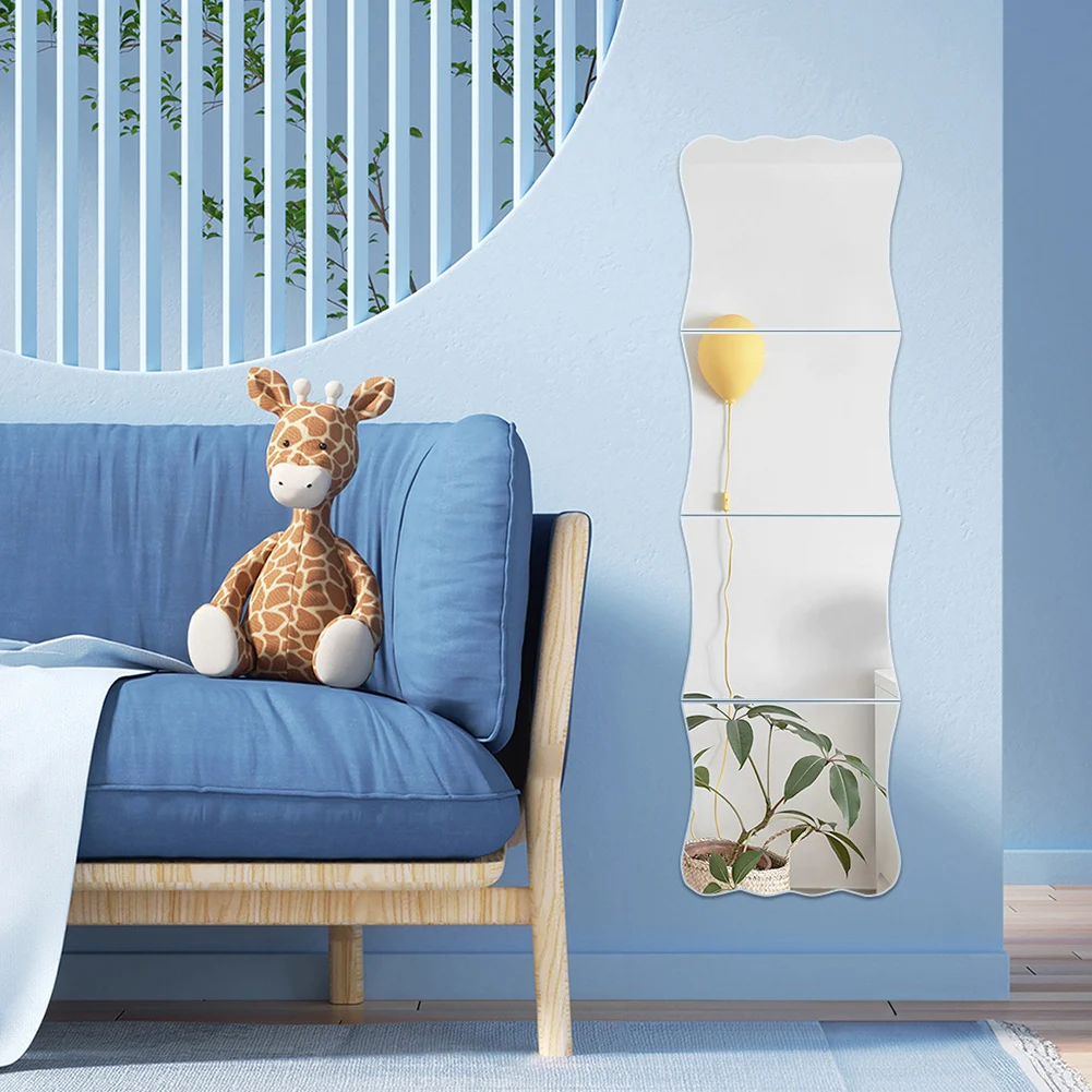 1Set Wave Full-Length Mirror 1MM Full Length 100CM Acrylic Mirror Stickers Home Décor Decal Stickers Vinyl Art Decorative Mirror