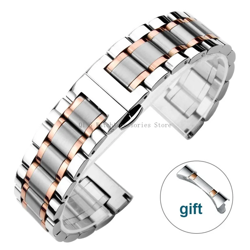 Sleek Stainless Steel Curved End Watchband - Universal Metal Wristband